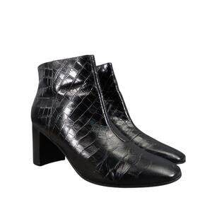 Marc Fisher Shoes Womens 9 Booties Fashion Croc Embossed Leather Black Classic